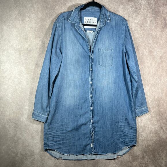 Frank & Eileen Mary Shirt Dress Womens Large Blue Denim Button Up Long Sleeves